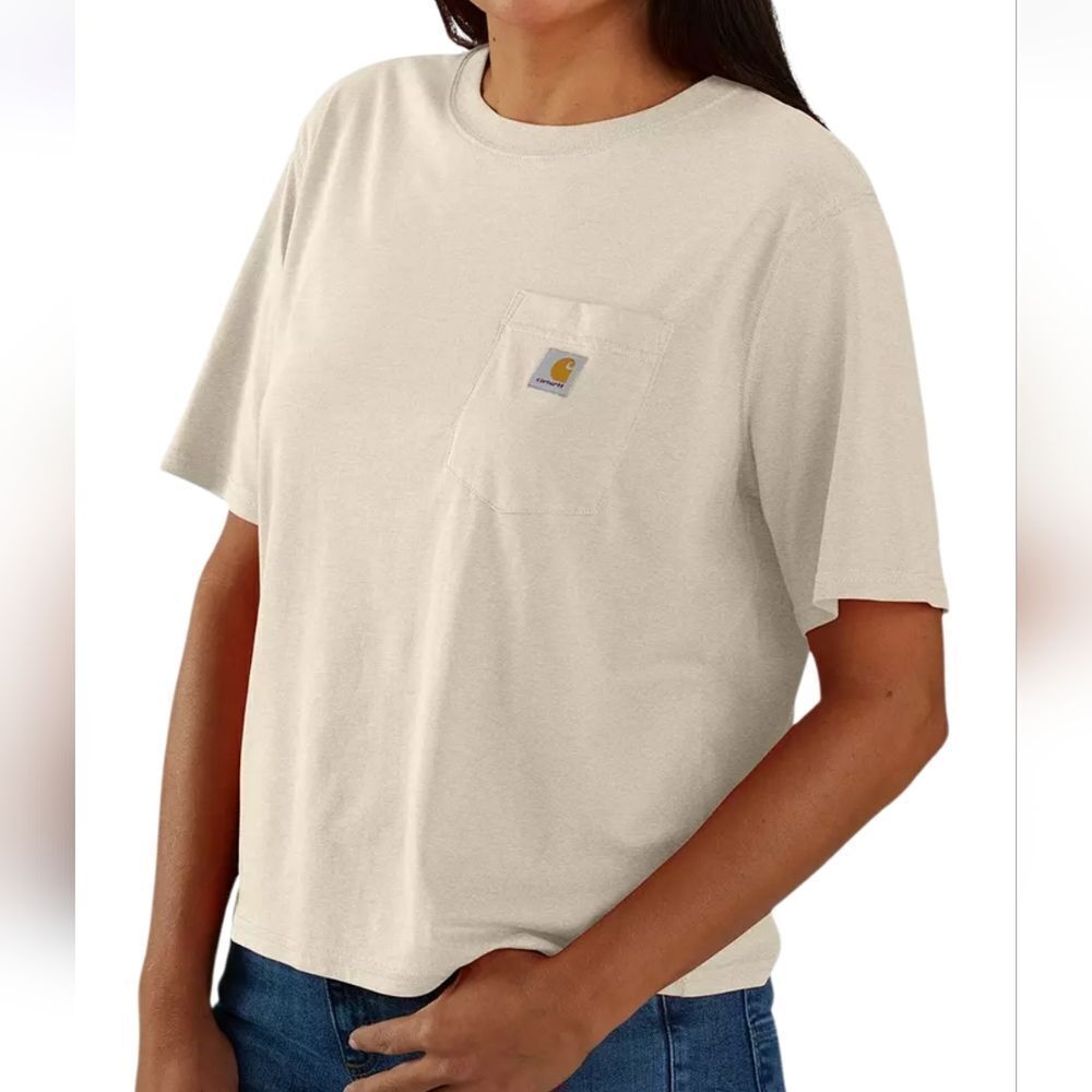 Carhartt Women's Heather Beige Pocket T-Shirt Size 1X (16W-18W)